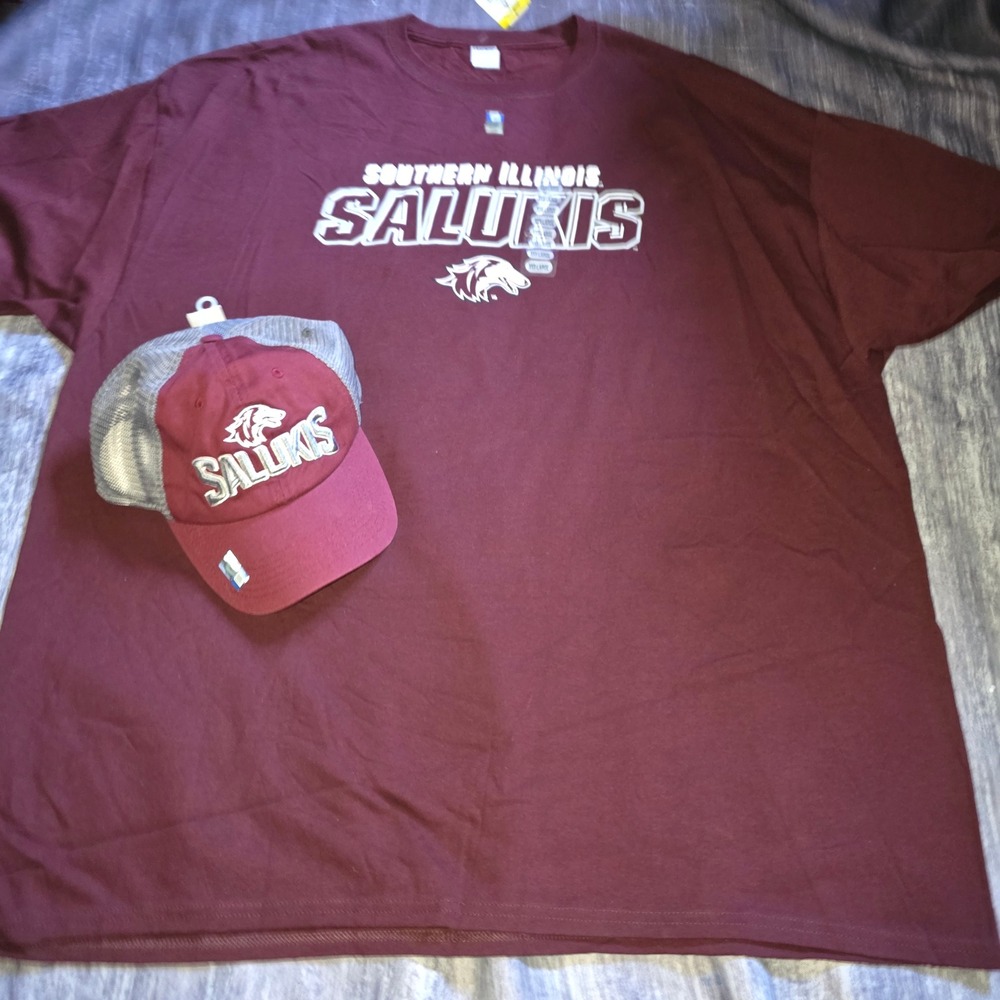 Southern Illinois Salukis Hanes Shirt 3XL‎ and Trucker Hat Set Mens Maroon NCAA